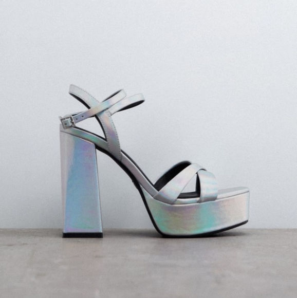 Sale🥳NWT Zara Holographic Platform Strappy Style Retro Block Heels - Picture 3 of 5